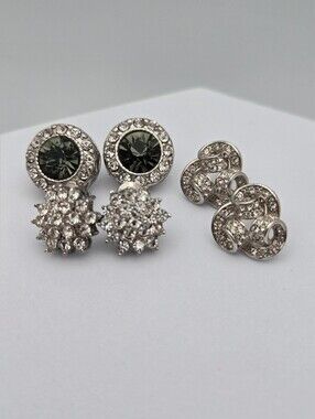 3 Pair Rhinestone Stud Earring Set Halo Knot & Starburst Crystal New